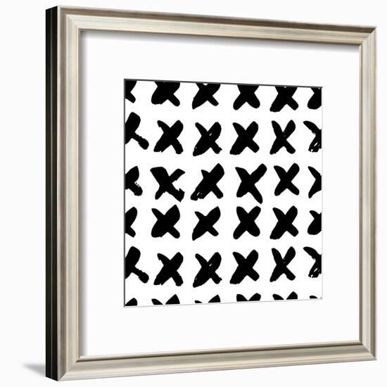 The Seamless Black and White Pattern with Crosses. the Creative Monochrome Hand Drawn Background Fo-wildfloweret-Framed Art Print