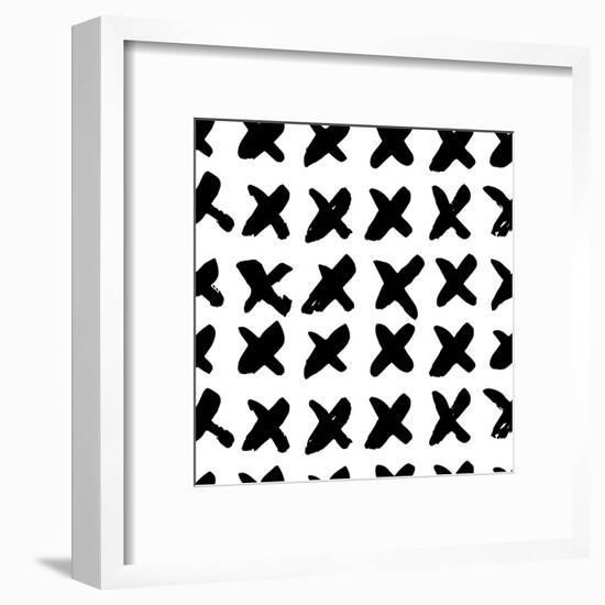 The Seamless Black and White Pattern with Crosses. the Creative Monochrome Hand Drawn Background Fo-wildfloweret-Framed Art Print