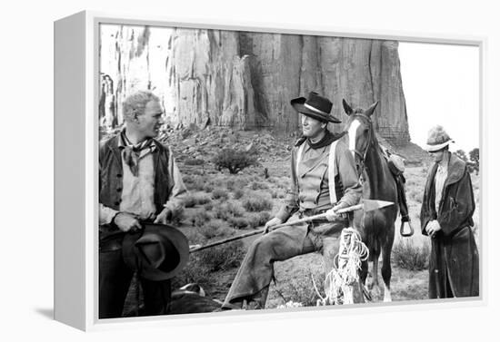 The Searchers, from Left: Harry Carey Jr., John Wayne, Hank Worden, 1956-null-Framed Stretched Canvas