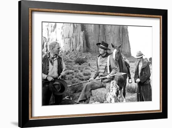 The Searchers, from Left: Harry Carey Jr., John Wayne, Hank Worden, 1956-null-Framed Premium Photographic Print