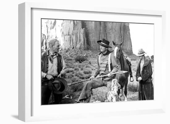 The Searchers, from Left: Harry Carey Jr., John Wayne, Hank Worden, 1956-null-Framed Premium Photographic Print