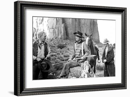 The Searchers, from Left: Harry Carey Jr., John Wayne, Hank Worden, 1956-null-Framed Premium Photographic Print