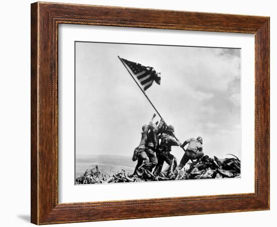 The Second Flag Raising on Iwo Jima on Feb. 23, 1945-null-Framed Photo