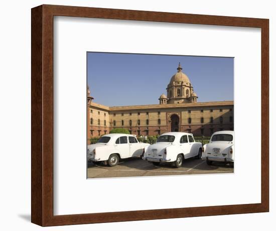 The Secretariats, Rashtrapati Bhavan, with White Official Ambassador Cars with Secretatriat, India-Eitan Simanor-Framed Photographic Print