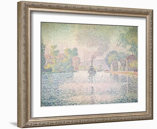 The Seine at Sannois, the Tugboat "L'Hirondelle", 1901-Paul Signac-Framed Giclee Print