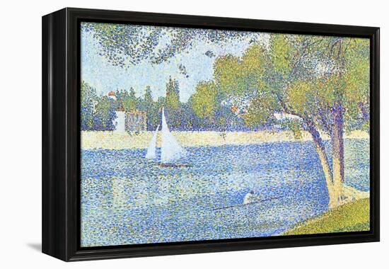 The Seine by the Island of Jatte in Spring-Georges Seurat-Framed Stretched Canvas