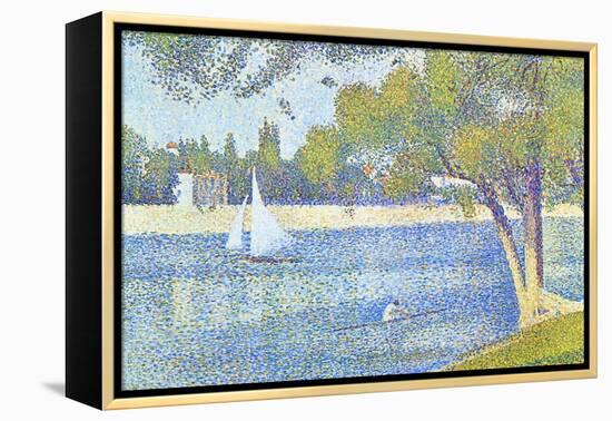 The Seine by the Island of Jatte in Spring-Georges Seurat-Framed Stretched Canvas