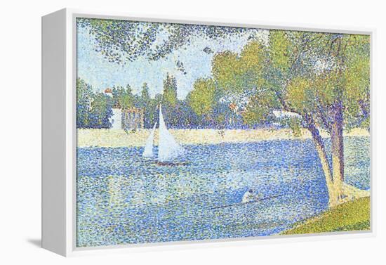 The Seine by the Island of Jatte in Spring-Georges Seurat-Framed Stretched Canvas