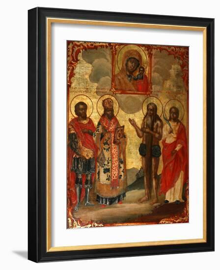 The Selected Saints before the Icon of Our Lady of Kazan, Late 18th Cent.-Evfimy Denisov-Framed Giclee Print