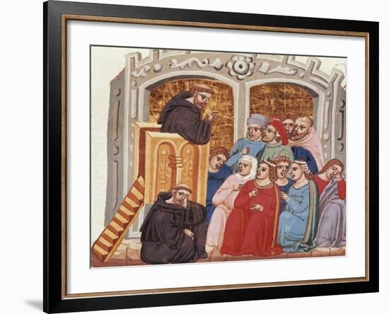 The Sermon, Miniature from Decretum Gratiani, Manuscript, Italy 14th Century-null-Framed Giclee Print