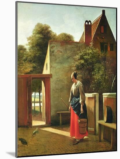 The Servant in the Courtyard, C.1660 (Oil on Canvas)-Pieter de Hooch-Mounted Giclee Print