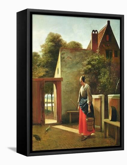 The Servant in the Courtyard, C.1660 (Oil on Canvas)-Pieter de Hooch-Framed Premier Image Canvas