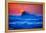 The setting sun and large winter waves breaking off the north coast of Kauai, Hawaii-Mark A Johnson-Framed Premier Image Canvas