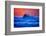 The setting sun and large winter waves breaking off the north coast of Kauai, Hawaii-Mark A Johnson-Framed Photographic Print