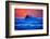 The setting sun and large winter waves breaking off the north coast of Kauai, Hawaii-Mark A Johnson-Framed Photographic Print