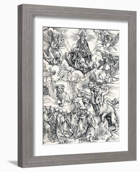 The Seven-Headed Beast and the Beast with Lambs Horns, 1498-Albrecht Dürer-Framed Giclee Print