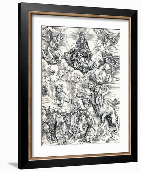 The Seven-Headed Beast and the Beast with Lambs Horns, 1498-Albrecht Dürer-Framed Giclee Print