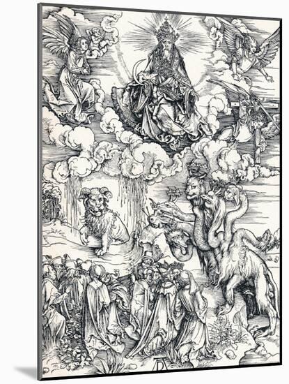 The Seven-Headed Beast and the Beast with Lambs Horns, 1498-Albrecht Dürer-Mounted Giclee Print