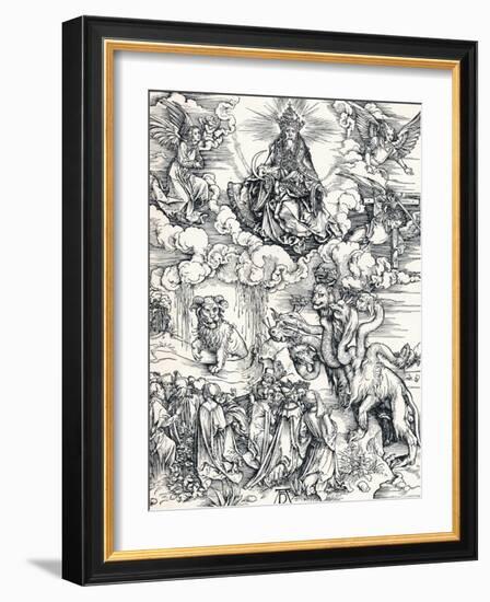 The Seven-Headed Beast and the Beast with Lambs Horns, 1498-Albrecht Dürer-Framed Giclee Print