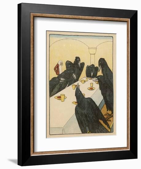 The Seven Ravens (Seven Brothers Transformed by a Wicked Spell) Sit at the Dinner Table-Willy Planck-Framed Art Print