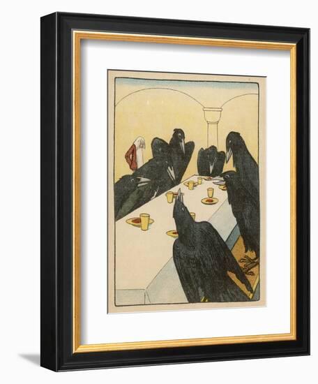 The Seven Ravens (Seven Brothers Transformed by a Wicked Spell) Sit at the Dinner Table-Willy Planck-Framed Art Print