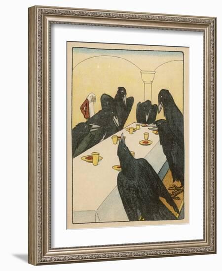 The Seven Ravens (Seven Brothers Transformed by a Wicked Spell) Sit at the Dinner Table-Willy Planck-Framed Art Print