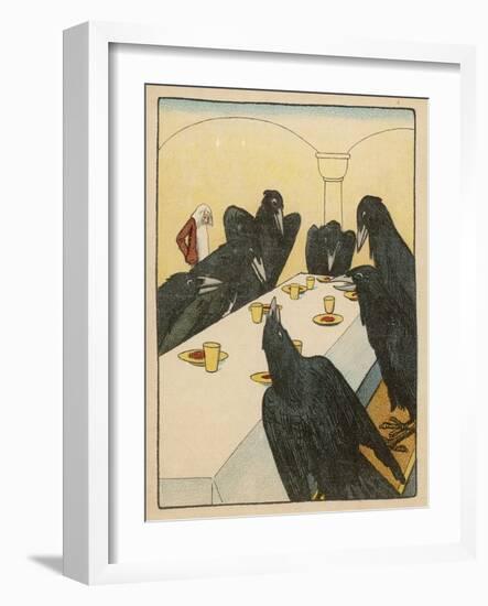 The Seven Ravens (Seven Brothers Transformed by a Wicked Spell) Sit at the Dinner Table-Willy Planck-Framed Art Print