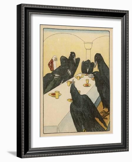 The Seven Ravens (Seven Brothers Transformed by a Wicked Spell) Sit at the Dinner Table-Willy Planck-Framed Art Print