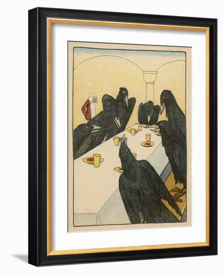 The Seven Ravens (Seven Brothers Transformed by a Wicked Spell) Sit at the Dinner Table-Willy Planck-Framed Art Print