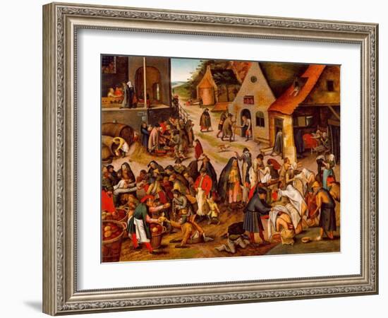 The Seven Works of Mercy, Between 1616 and 1638-Pieter Brueghel the Younger-Framed Giclee Print