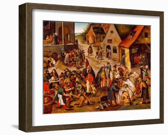 The Seven Works of Mercy, Between 1616 and 1638-Pieter Brueghel the Younger-Framed Giclee Print