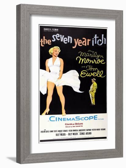 The Seven Year Itch, US Poster Art, Marilyn Monroe, Tom Ewell, 1955-null-Framed Premium Giclee Print