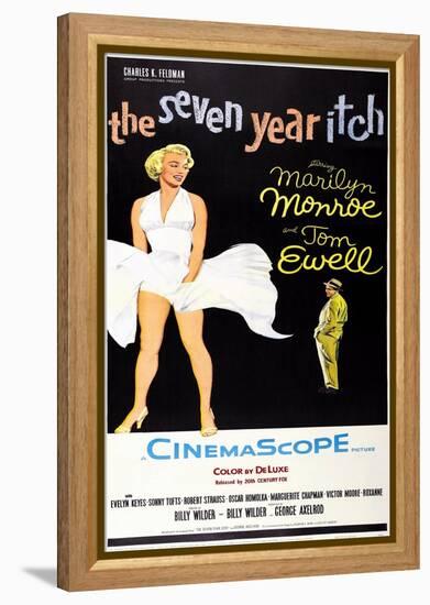 The Seven Year Itch, US Poster Art, Marilyn Monroe, Tom Ewell, 1955-null-Framed Stretched Canvas