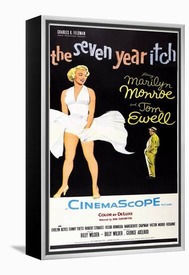 The Seven Year Itch, US Poster Art, Marilyn Monroe, Tom Ewell, 1955-null-Framed Stretched Canvas