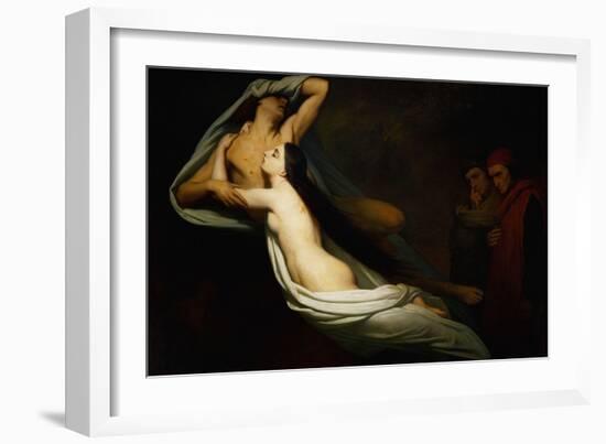 The shades of Francesca da Rimini and Paolo Malatesta appear to Dante and Virgil-Ary Scheffer-Framed Giclee Print