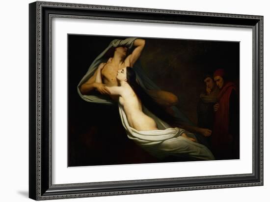 The shades of Francesca da Rimini and Paolo Malatesta appear to Dante and Virgil-Ary Scheffer-Framed Giclee Print