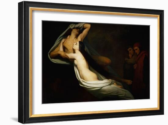 The shades of Francesca da Rimini and Paolo Malatesta appear to Dante and Virgil-Ary Scheffer-Framed Giclee Print