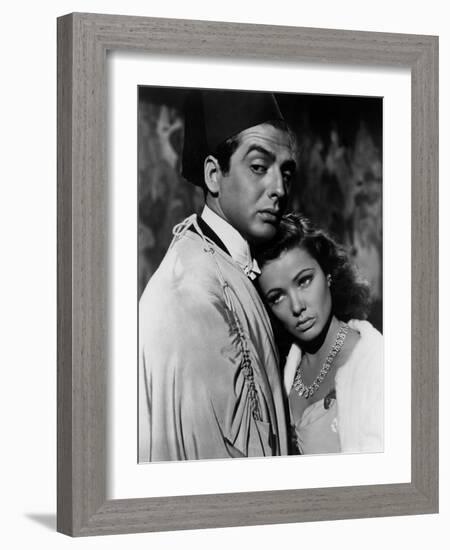 The Shanghai Gesture by Josef von Sternberg with Gene Tierney and Victor Mature, 1941 (b/w photo)-null-Framed Photo