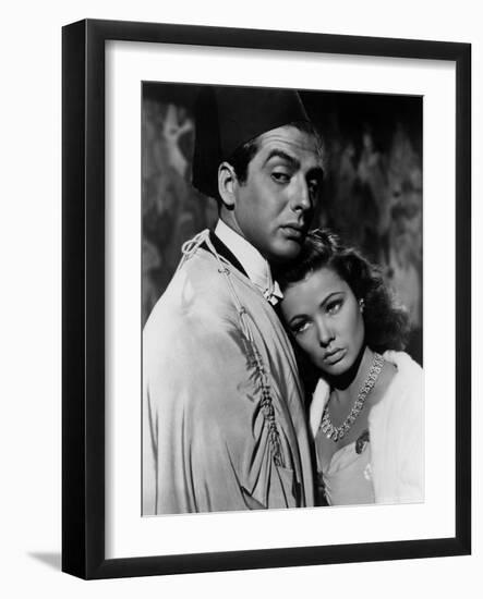 The Shanghai Gesture by Josef von Sternberg with Gene Tierney and Victor Mature, 1941 (b/w photo)-null-Framed Photo