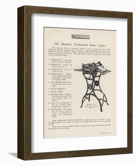 The Shannon No-Chemical Letter Copier Copies at the Fantastic Rate of Forty Letters a Minute-null-Framed Art Print