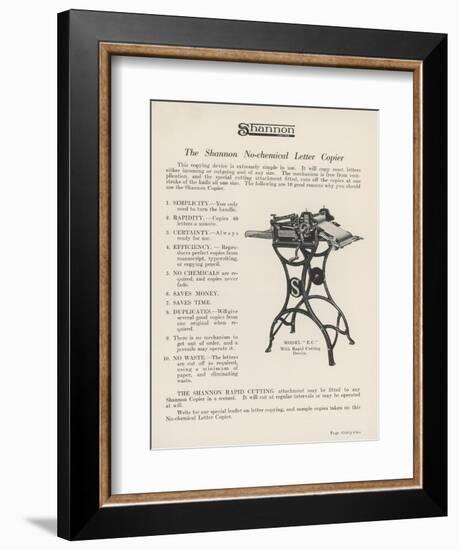 The Shannon No-Chemical Letter Copier Copies at the Fantastic Rate of Forty Letters a Minute-null-Framed Art Print