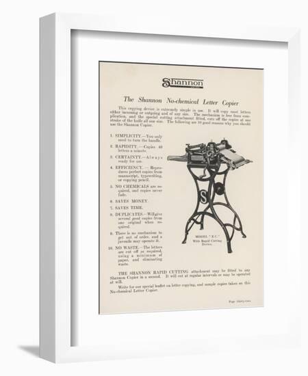 The Shannon No-Chemical Letter Copier Copies at the Fantastic Rate of Forty Letters a Minute-null-Framed Art Print