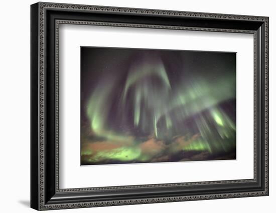 The Shapes of Green Light of the Aurora Borealis Color the Sky, Lyngen Alps, Troms, Lapland, Norway-Roberto Moiola-Framed Photographic Print