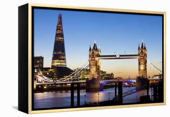 The Shard and Tower Bridge at Night, London, England, United Kingdom, Europe-Miles Ertman-Framed Premier Image Canvas