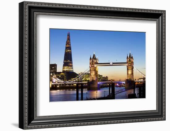 The Shard and Tower Bridge at Night, London, England, United Kingdom, Europe-Miles Ertman-Framed Photographic Print