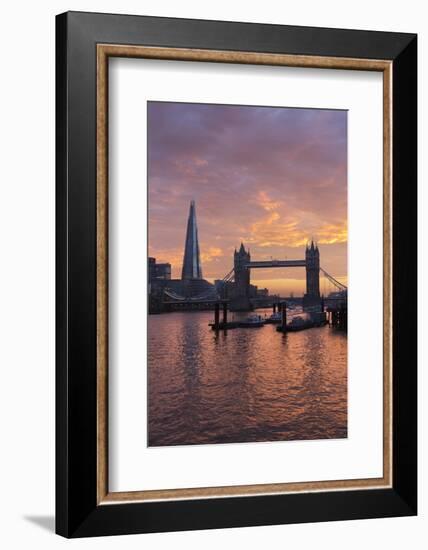 The Shard and Tower Bridge on the River Thames at Sunset, London, England, United Kingdom, Europe-Stuart Black-Framed Photographic Print