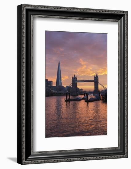 The Shard and Tower Bridge on the River Thames at Sunset, London, England, United Kingdom, Europe-Stuart Black-Framed Photographic Print