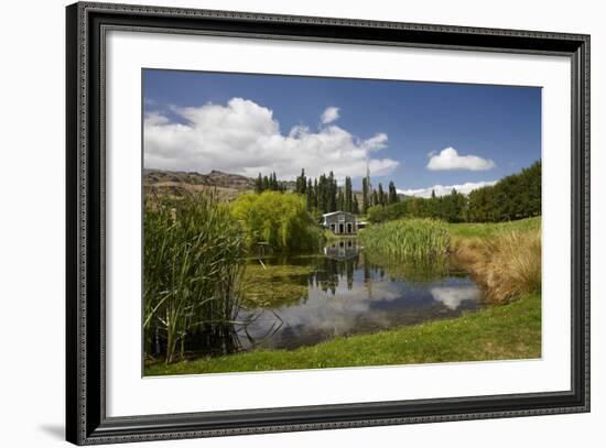 The Shed and Pond, Northburn Vineyard, Central Otago, South Island, New Zealand-David Wall-Framed Photographic Print