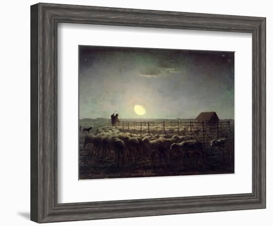 The Sheepfold, Moonlight, 1856-60-Jean-François Millet-Framed Giclee Print