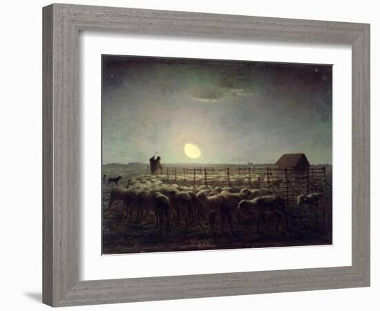 The Sheepfold, Moonlight, 1856-60-Jean-François Millet-Framed Giclee Print